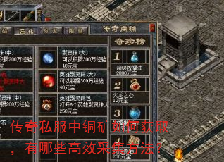 传奇私服中铜矿如何获取,有哪些高效采集方法? 传奇私服中铜矿如何获取,有哪些高效采集方法?